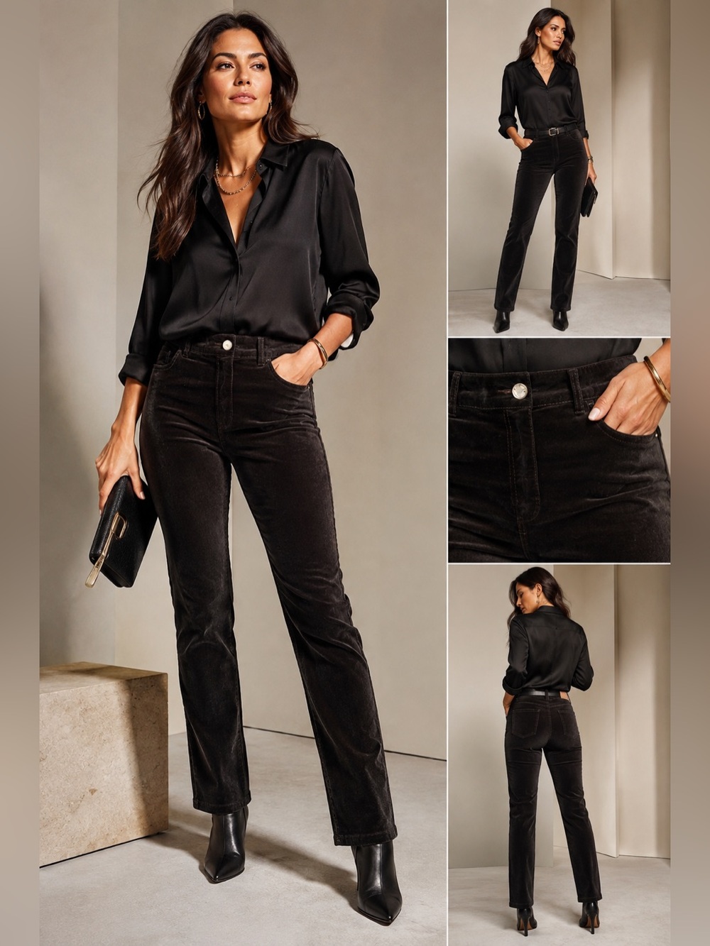 Chico’s Black Velvet Straight Leg Pants Size 2 / US 12-14 L